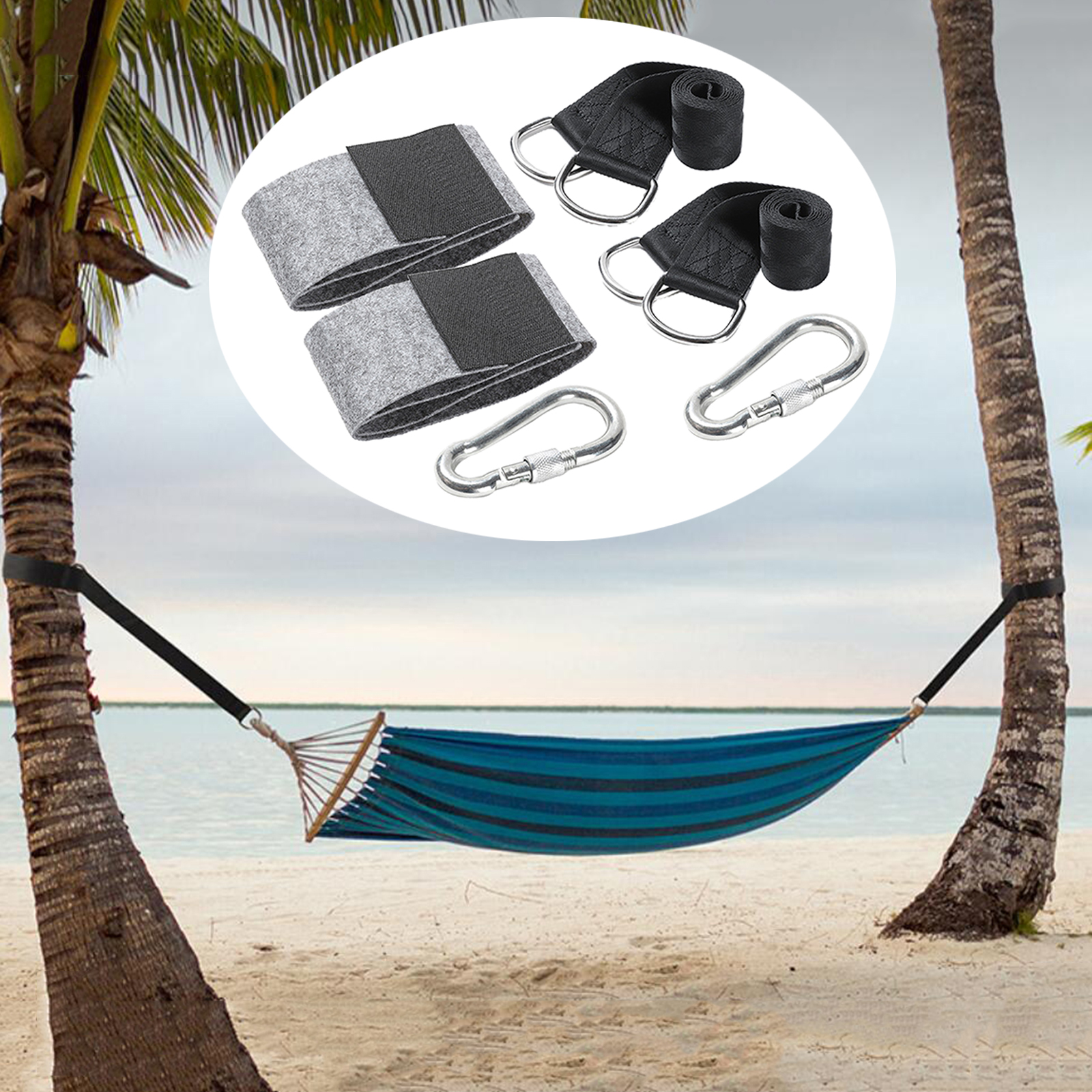 Outdoor Heavy Duty Tree Swing Hanging Kit Adjustable Hammock Straps with Safer Locking Snap Carabiners Fits for Any Kids Swings