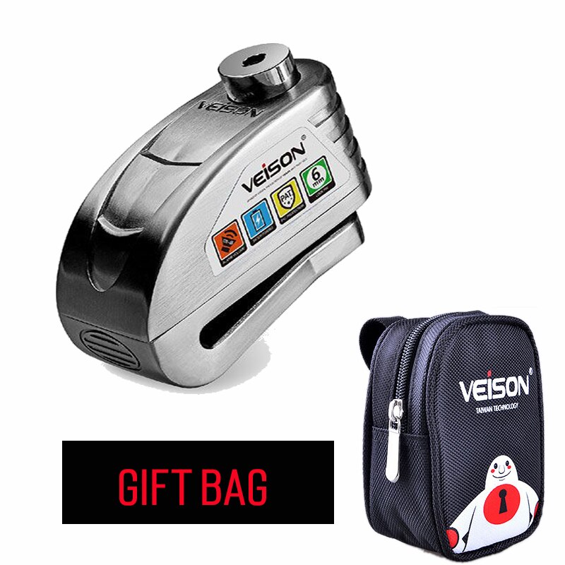 VEISON Motorcycle Waterproof Alarm Lock Motocross Bike Disc Lock Warning Security Anti theft Brake Rotor Padlock Alarma Moto: Silver