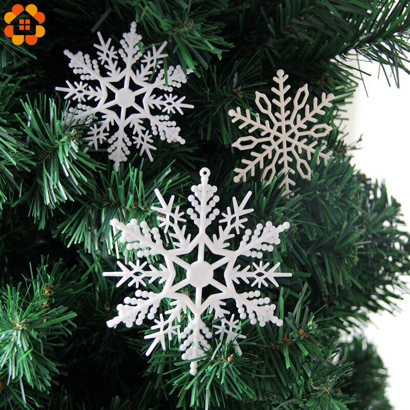 1 Pack Wit Plastic Nep Sneeuwvlok Voor Home Christmas Party Diy Scene Nieuwjaar Xmas Tree Hangers Ornamenten Raamdecoratie