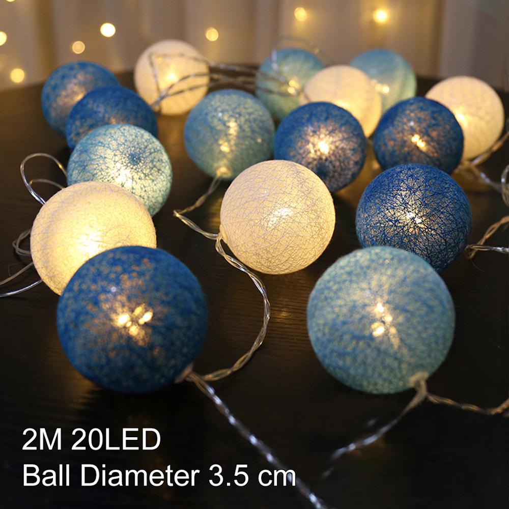 Guirlande lumineuse boules de coton, 2M, 20 pouces, pour noël, pâques, extérieur, fête, bébé, chambre d'enfant, décoration féerique: Blue warm / By USB
