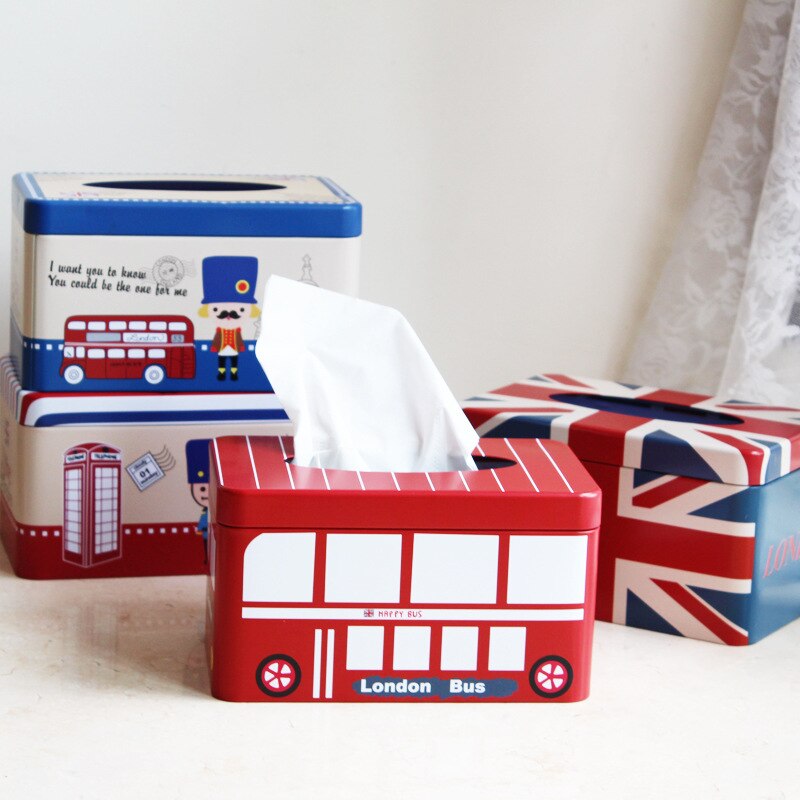 Zakka-caja de pañuelos de hierro de estilo británico para el hogar, caja de lata para pañuelos ENL 009, 1 unidad