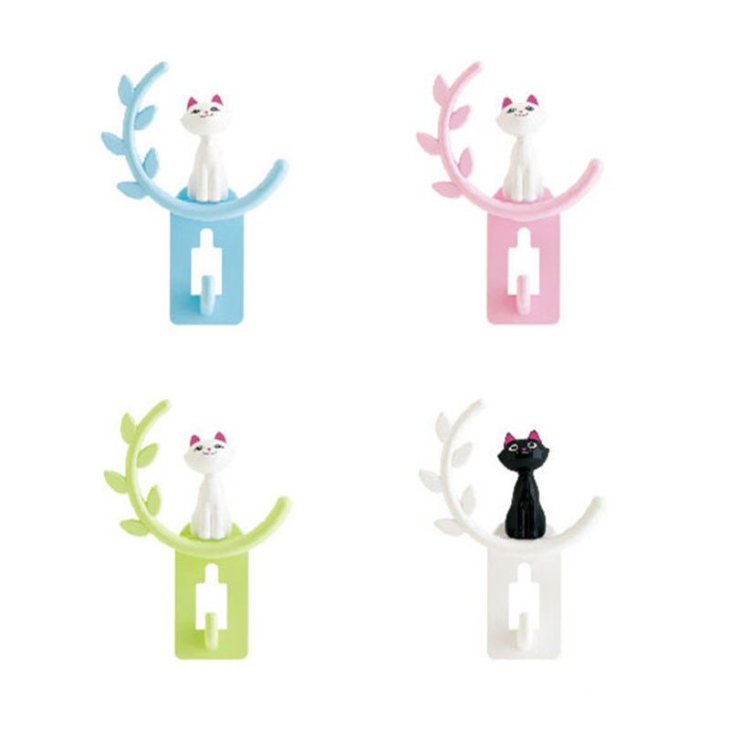 1 Pcs Leuke Cartoon Kat Badkamer Keuken Muur Haak Sterke Zelfklevende Multi Functie Haak Voor Thuis Woonkamer Decoratie Accessoires