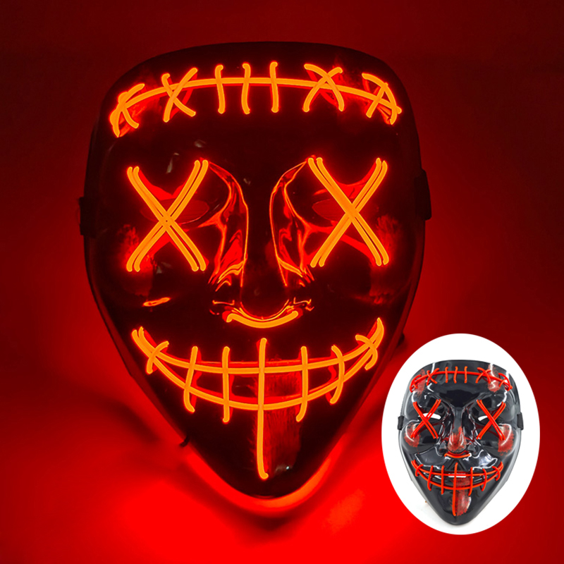 Wireless Scary Glowing Mask LED Luminous Purge Mask Carnival Horror Neon Light Up Cosplay Party Mask Festival Costume Supplies: army green