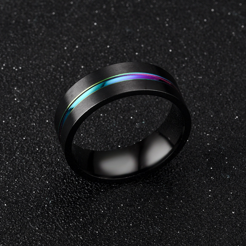 8Mm Zwart Titanium Ring Voor Mannen Jongens Eenvoudige Rvs Ringen Trendy Rainbow Groef Ringen Sieraden Accessoires