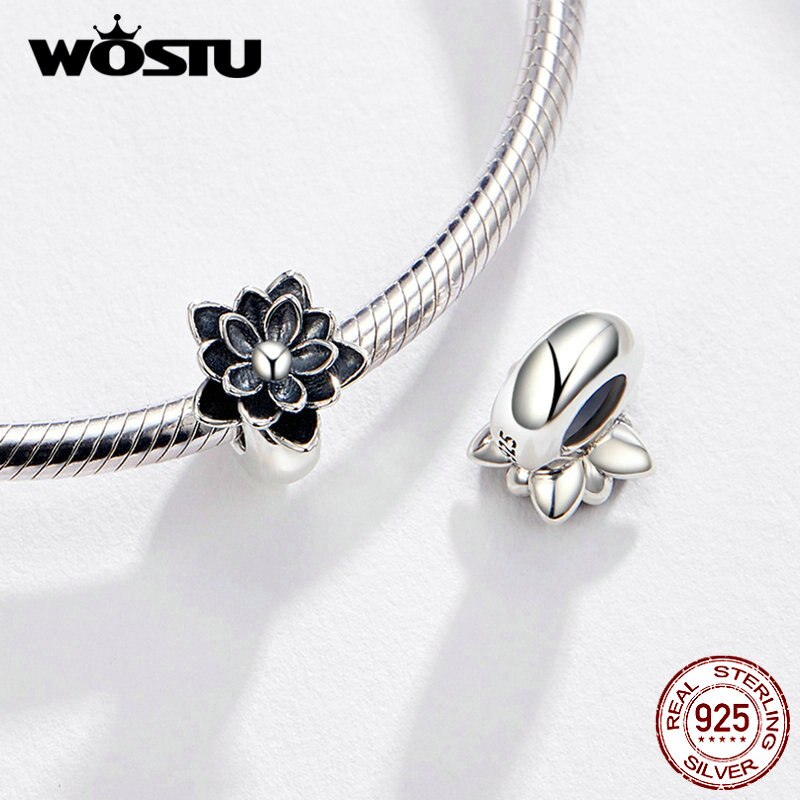 WOSTU S925 cuentas de loto auténticas cuentas de plata de ley 925 ajuste pulsera y brazalete para mujer joyería DXC1196