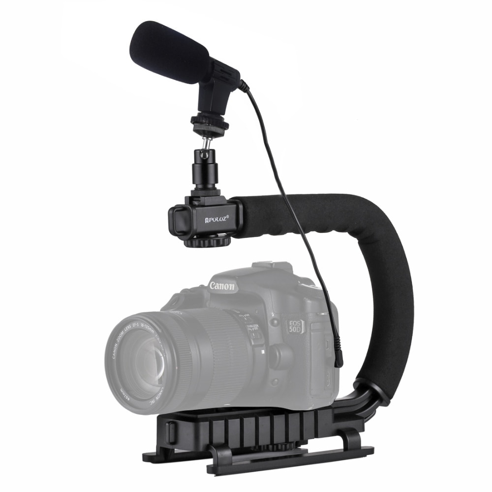PULUZ U/C Vorm Gimbal Draagbare Handheld DV Beugel Stabilizer Video Microfoon Kits met Koud Schoen Statiefkop voor SLR camera