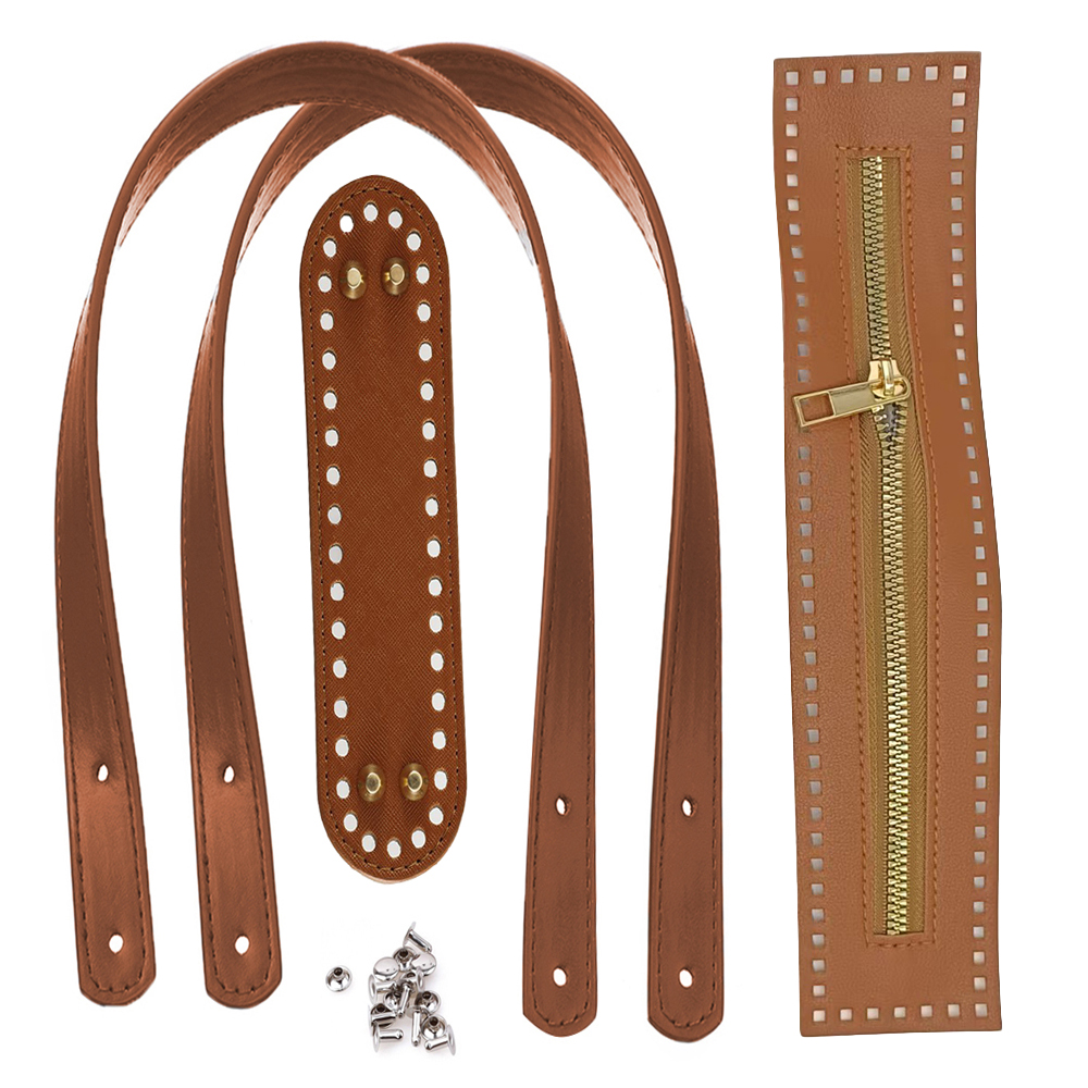 45cm tasriem + gesp + 18cm tasbodem + 27cm rits gebreide tasbodemriem accessoires handgemaakte geweven tas handvat riem portemonnee maak accessoires S004127: Bruin