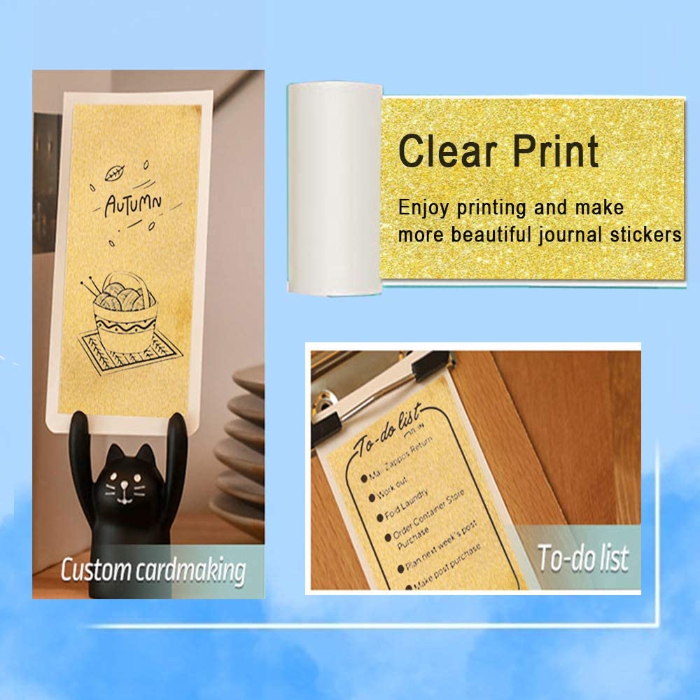 Printable Sticker Thermal Paper Phomemo Self-Adhesive Transparent Gold Photo Paper Rolls for Phomemo M02/M02S/M02 Pro Printer