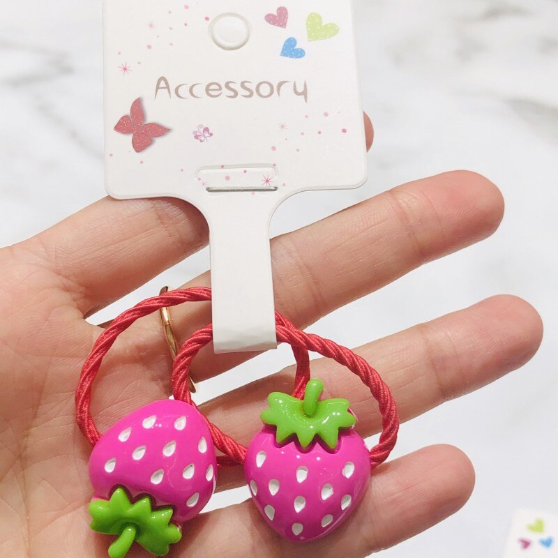 2 uds. De accesorios para el cabello de fresa brillante, bandas de goma para niños, gomas elásticas para el cabello, decoraciones para el cabello para niñas, lazos de goma: Blanco