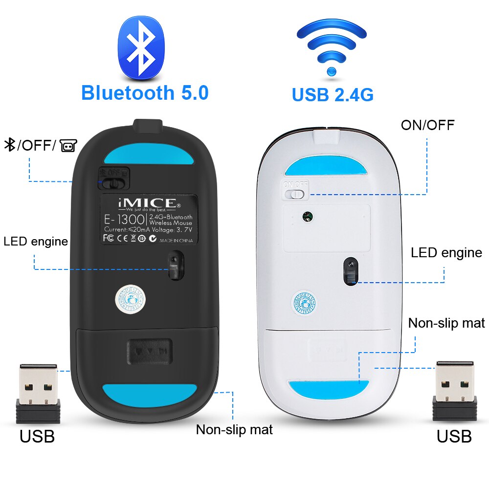Mouse Wireless Mouse Computer Mouse Bluetooth 5.1 USB 2.4 Rechargeable Mause Silent Mause for Laptop RGB Ergonomic Mice Wireless