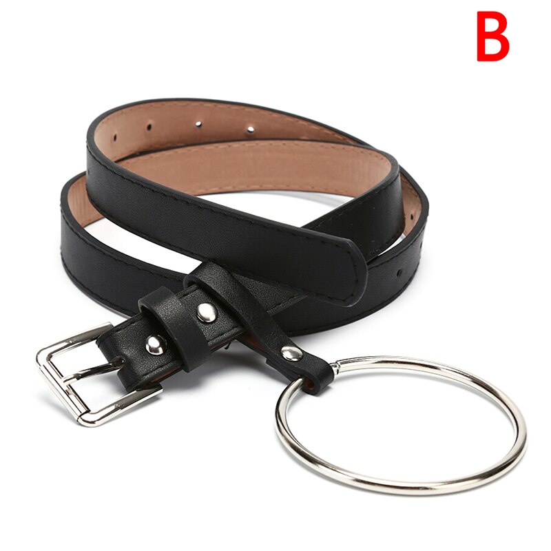 1 pcs Women Punk Chain Belt Adjustable Black Double/Single Eyelet Grommet Leather Buckle Belt: 105cm B