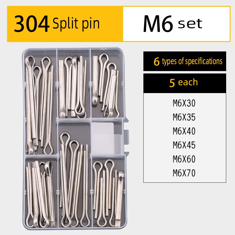Pin key set DIY boxed 304 stainless steel cylindrical pin elastic pin split pin multi-specification combination set