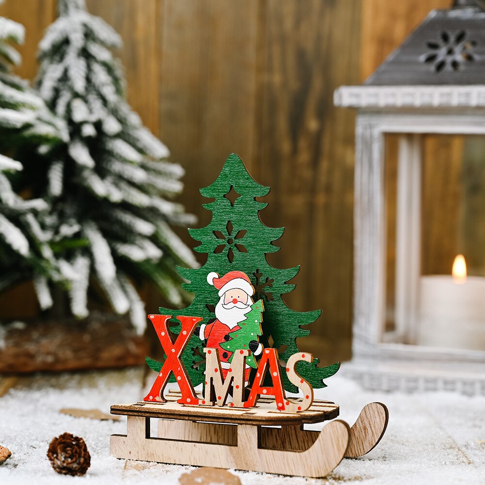 2020 decorazioni di natale creativo FAI DA TE in legno slitta vecchio da sci decorazione grande e ottavino cartone animato decorazione del desktop regalo