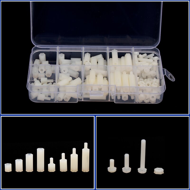 M3 mannelijke vrouwelijke zeskant nylon afstandshouder afstandsschroef witte afstandsschroef kunststof schroefmoer assortiment kit 150 stuks/set