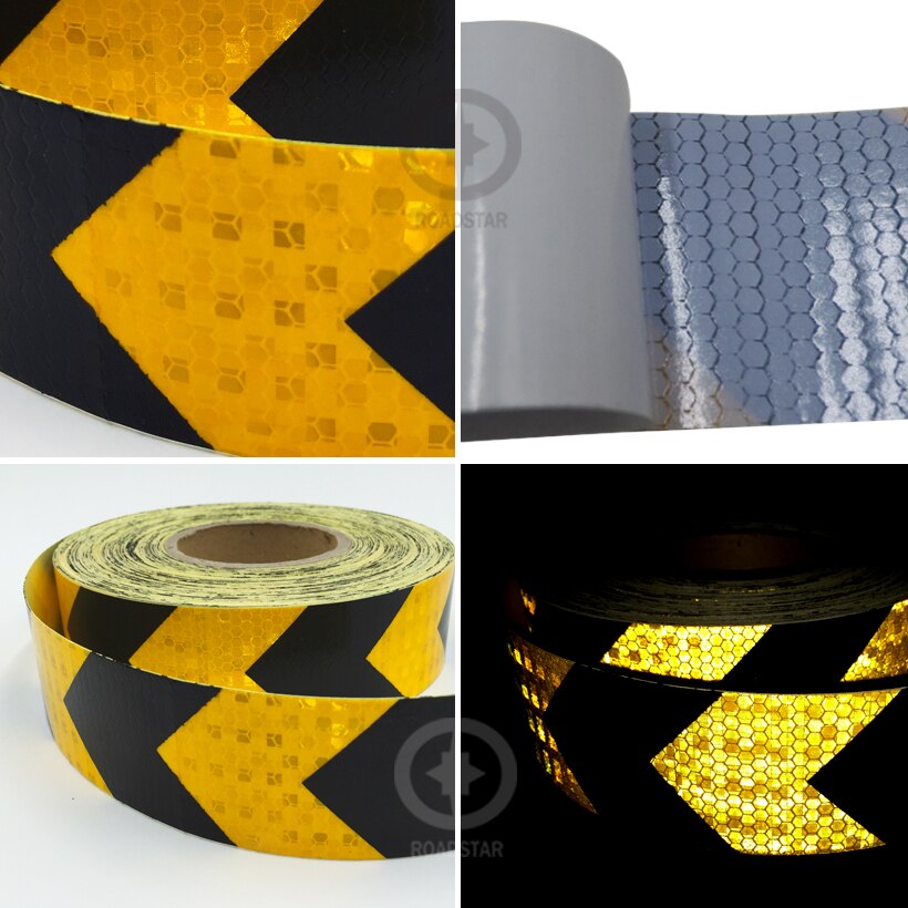 5 cmx 5m selvklæbende reflekterende advarselstape med gul sort farvepiletryk til bil