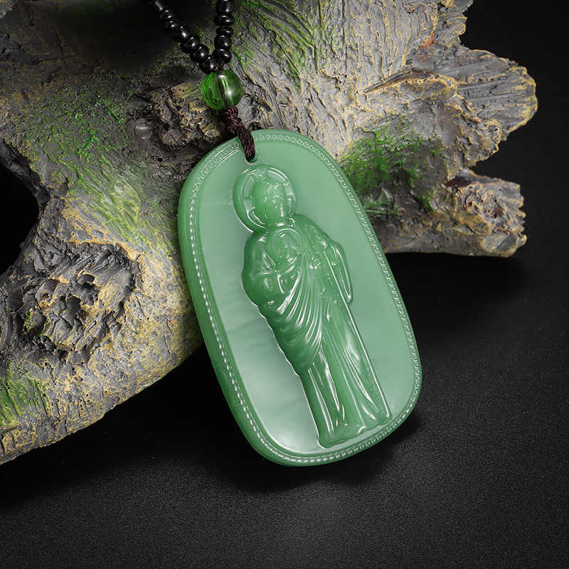 Collier pendentif en Jade bouddhiste exquis pour hommes et femmes, personnalité religieuse, amulette Simple, accessoires de fête d'église,: PLAQUÉ ARGENT