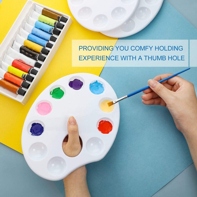 6 Pack Wit Art Plastic 10 Goed Palet Verf Lade Met Duim Gaten Voor Diy Craft Olie Aquarel En Acryl verven