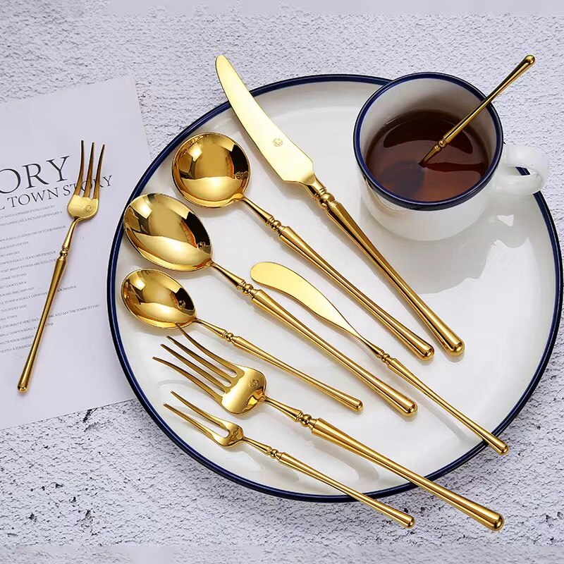 Gold Cutlery Set Forks Spoons Knives Tableware Chopstick Spoon Knife ForkStainless Steel Dinnerware