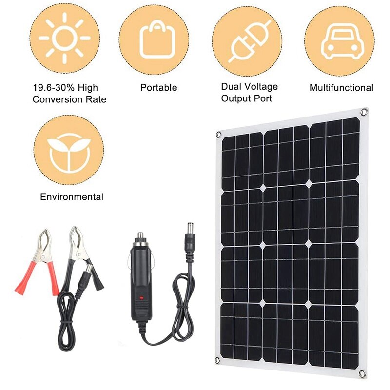 40W Solar Charger 18V Waterproof Mono Solar Panel Cells Portable For Outdoor Car Camping Hiking Climbing Solar Panel