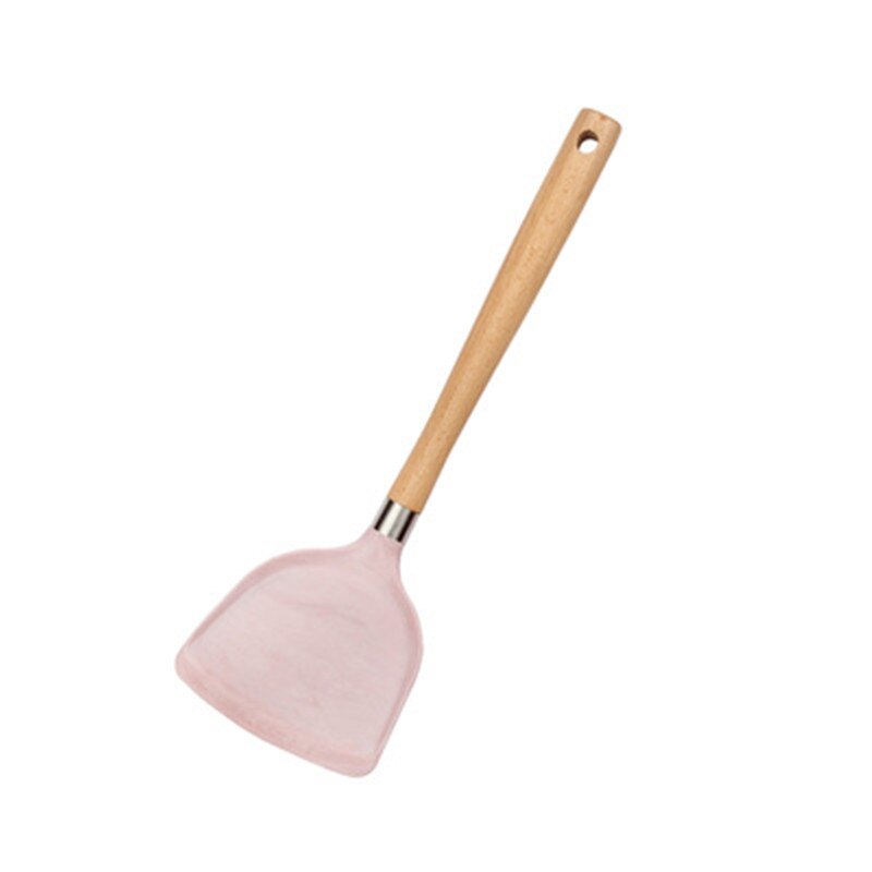Pink Silicone Kitchen Utensils Set Heat Resistant Nonstick Baking Cooking Tools wooden handle Kitchenware Accessories