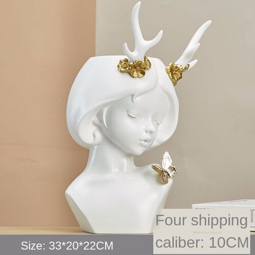 Harpiks gevir jente liten vase enkel stil menneskelig ansikt vase dekorasjon stue soverom blomsteroppsats tørket blomster hjem: Gevir-l