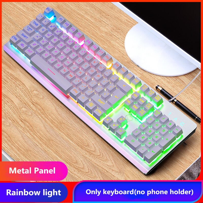 Gamer Keyboard Mouse Kit Gaming Full Size 104 Keys Mechanical Feeling RGB USB Wired for PC Laptop Computer Office