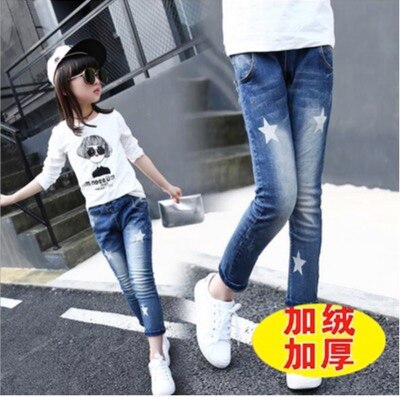 Kinderspijkerbroeken kinderen meisjes gescheurde jeans baby kinderen start leggings herfst meisje katoenen casual potloodbroek babymeisjes jeans: Winter verdikt / 10