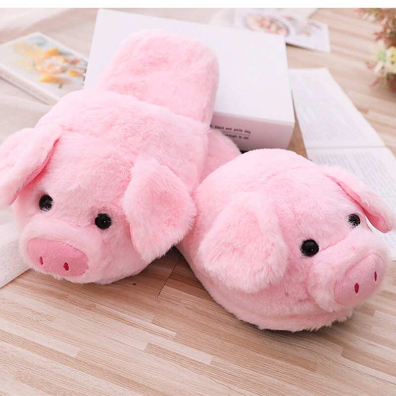 Winter Frauen Warme Hausschuhe Schwein Hause Schuhe Frau Innen Flache Damen Bequeme Schuhe Weibliche Pelzigen Mädchen Nette Rosa Tropfen