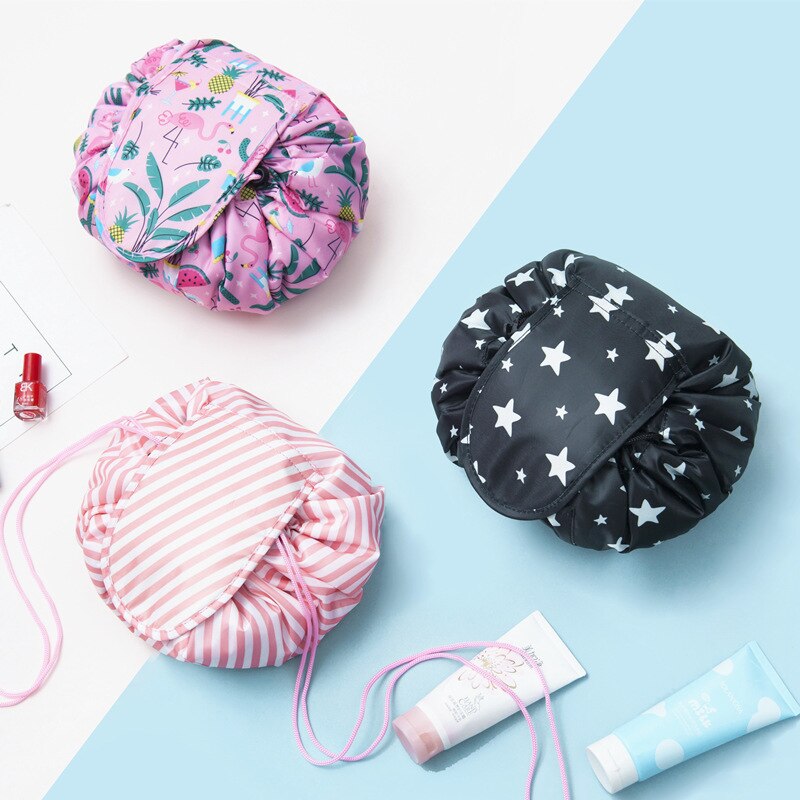 Luie make-uptas met grote capaciteit, waterdichte fleece make-uptas met trekkoord, reistas met trekkoord