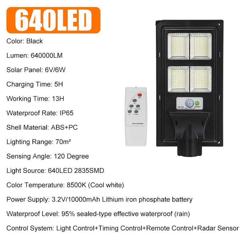 Ip65 500w/800w/1000w/1200w led solar lâmpada de parede luz de rua radar super brilhante pir sensor de movimento ao ar livre jardim lâmpada de segurança