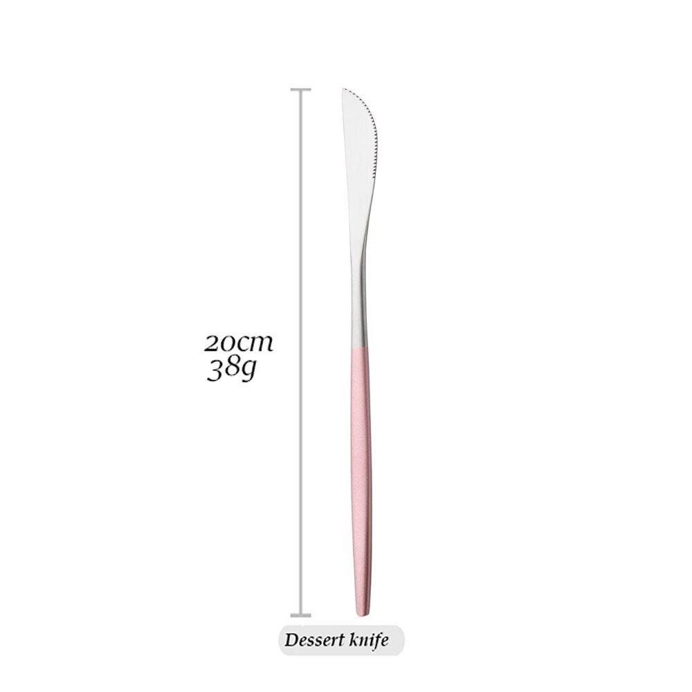 Matte Pink Silver Dinnerware Set Stainless Steel Tableware Silverware Knife Fork Spoon Cutlery Set Flatware Set Dishwasher Safe: 1Pcs Dessert Knife