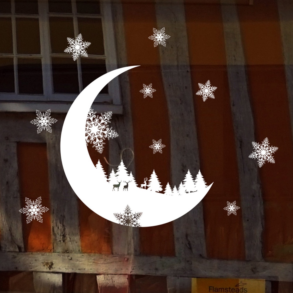 Sneeuw Maand Elektrostatische Muursticker Vensterglas Kerst Diy Stickers Thuis Sticker Kerst Decoratie Jaar Behang # M2