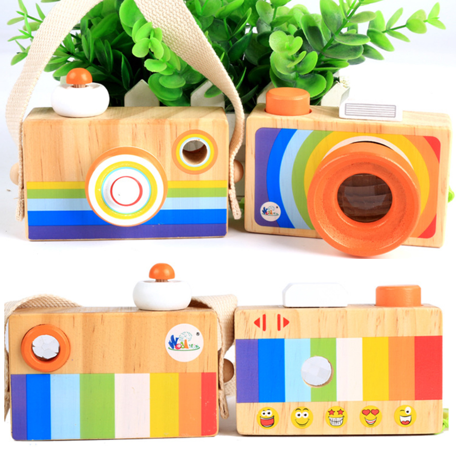 Simulierte Hölzerne Cartoon Kamera Multi-prisma Spaß Spielzeug Einzigen-spiegel Kamera Kaleidoskop Spielzeug Modelle