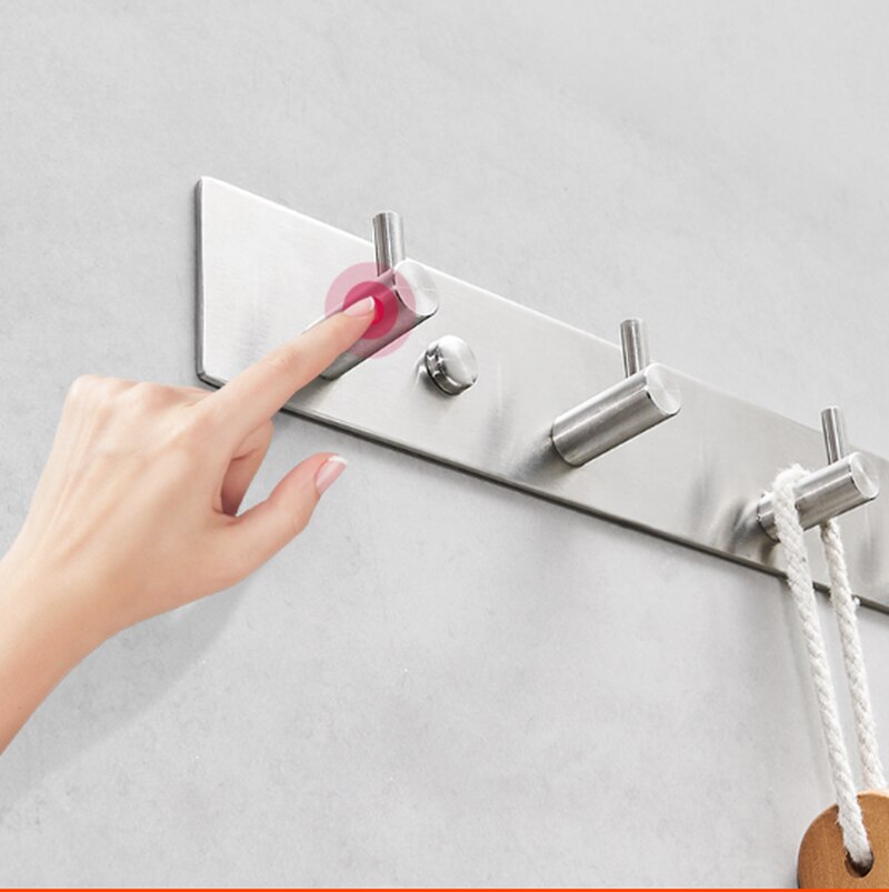 Rustproof SUB 304 Stainless Steel 3m Sticker Wall Mounted Hooks Rail Bathroom Kitchen Bar Wall Hook for Clothes Keys Towel WF