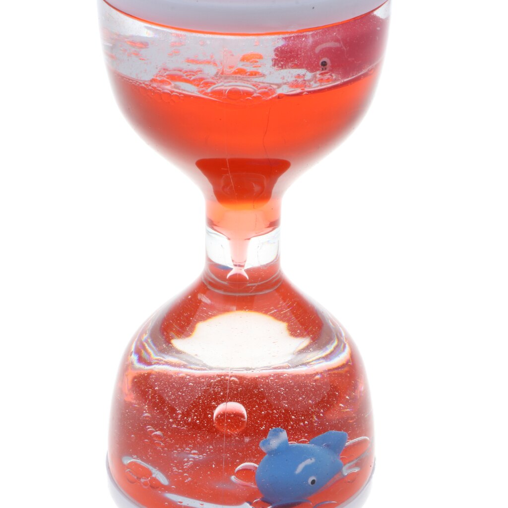 Dolphin Liquid Motion Bubbler Timer Floating Oil Hourglass - Sensory Fidgeting Toys for Kids Home Desk Decor Ornaments Red