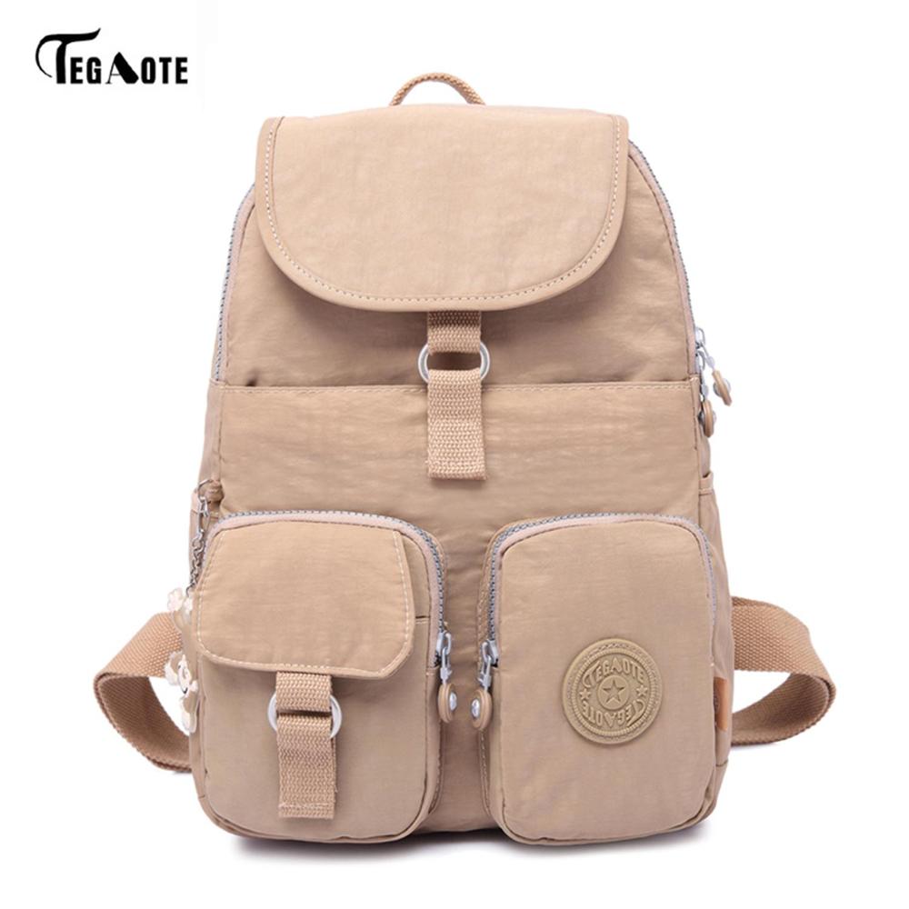 TEGAOTE School Backpack for Teenage Girls Mochila Feminine Backpacks Women Solid Famous Nylon Casual Laptop Bagpack Female: Khaki