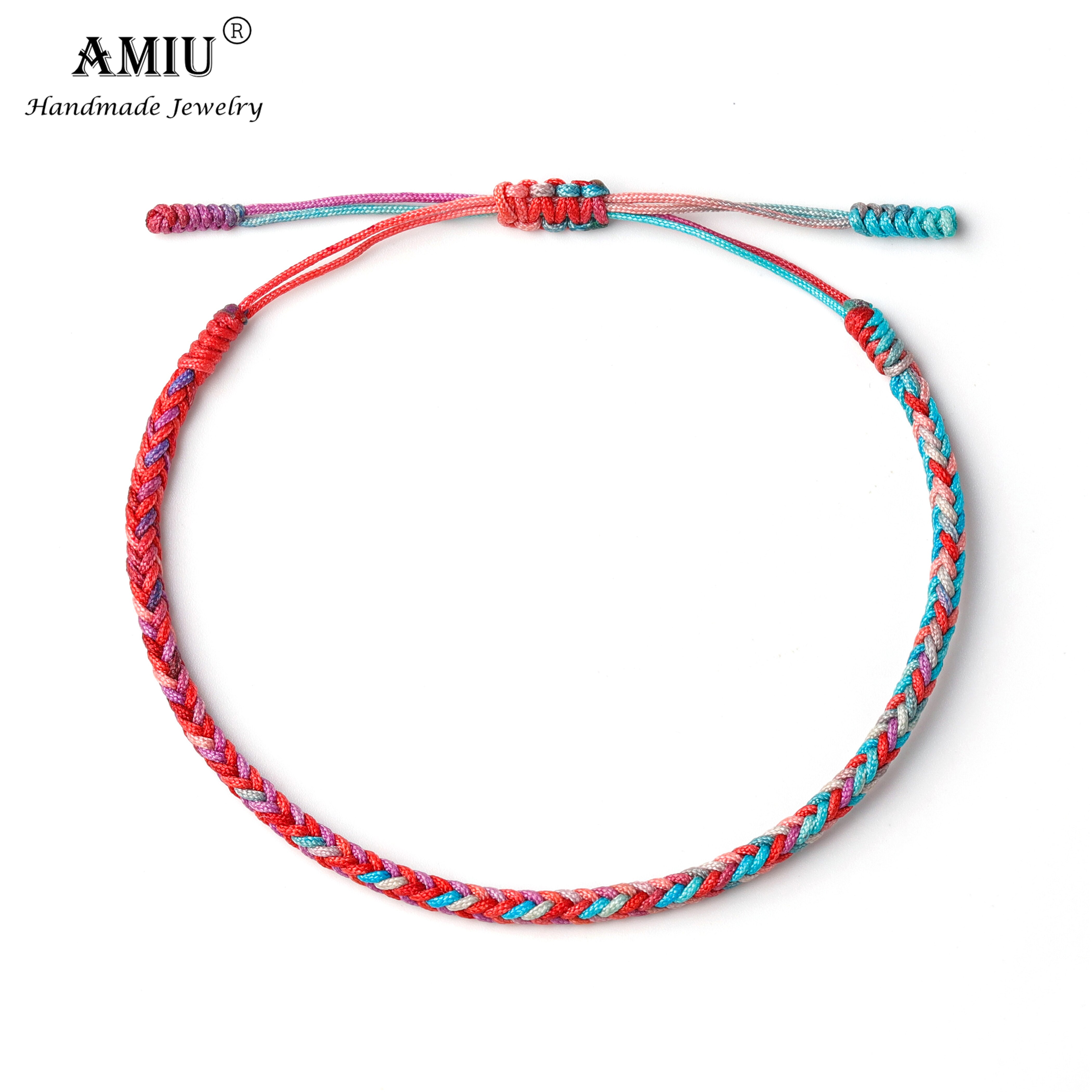 AMIU-Pulseras de la suerte Budista Tibetano hechas a mano, pulseras de colores degradados, amuleto de nudos de cuerda de , pulsera trenzada del Tíbet