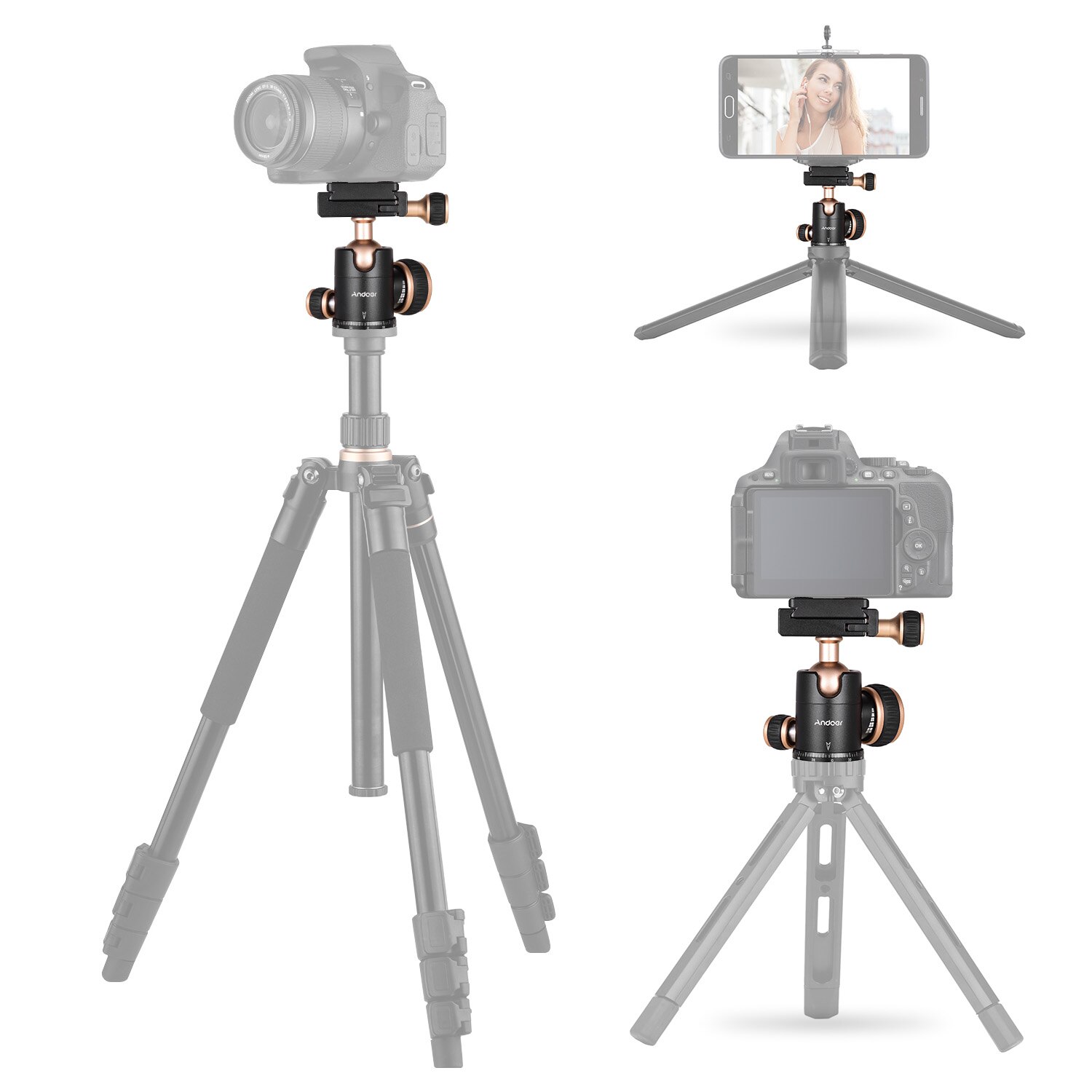 Andoer Tripod Ball Head Q30 CNC Panorama Aluminum Alloy Material 360 Degree Rotation for Camera Desktop Tripod Camera Head