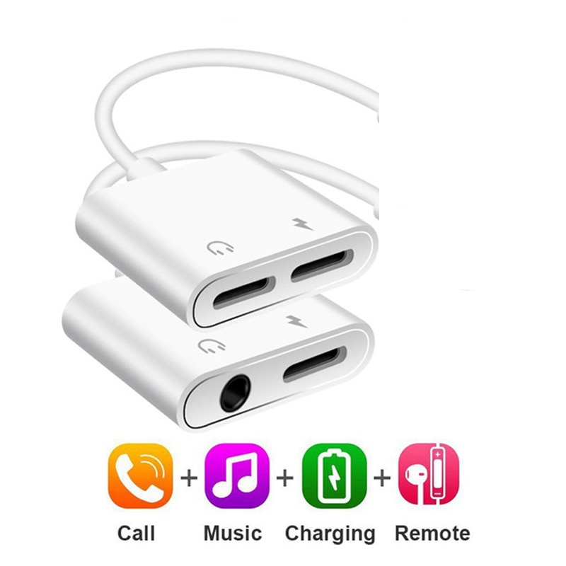 2 in 1 adapter for iphone 7 7 plus ladelytting lightning  to 3.5mm jack adaptere for iphone 8 8 plus x hodetelefonkonverter