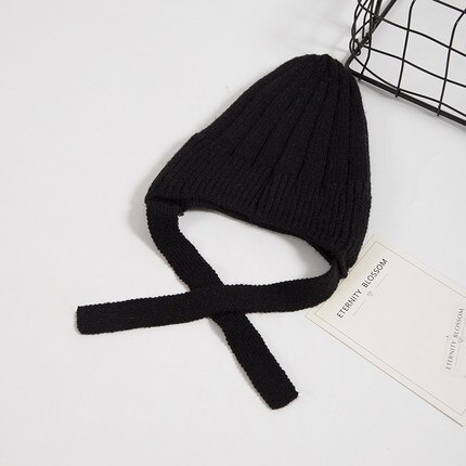 Suave, de punto bebé sombrero foto recién gorra con accesorios de Color sólido Infantil Niño niña gorro otoño invierno cálido Gorro con orejas: Black
