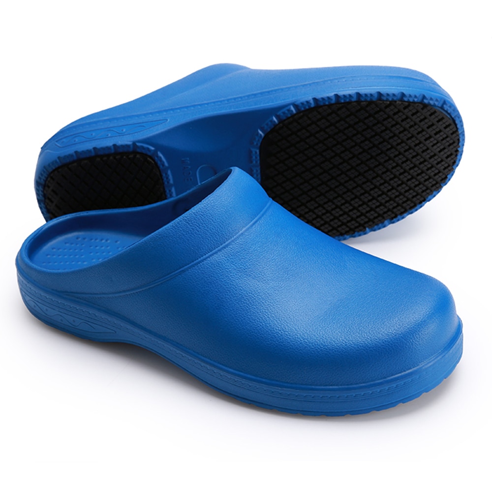Hvit unisex kjøkken kokk sko verksted sklisikre slitesterke arbeidstøfler hagesko anti skli unisex sko sandaler: Blå / Xxl