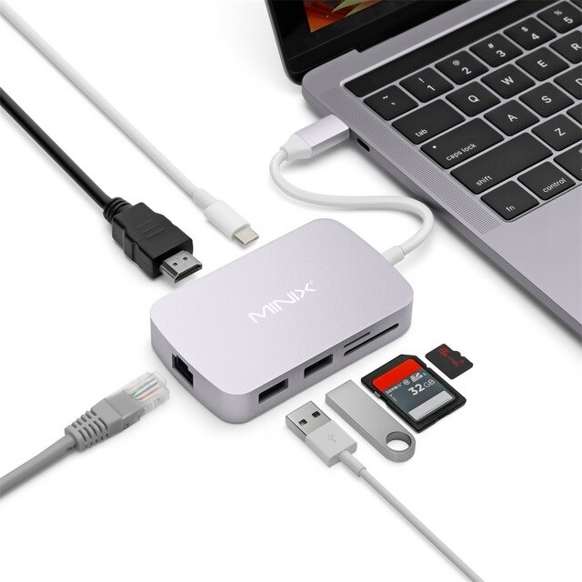 MINIX NEO C XGR HDMI-compatible Output Multiport Adapter Type C Hub With Power For Charging USB-C: Grey