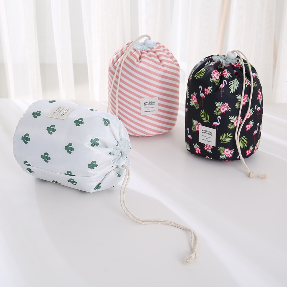 UOSC mujeres Lazy Drawstring bolsa de cosméticos de viaje redondo bolsa de maquillaje organizador estuche de almacenamiento Kit de belleza y aseo neceseser