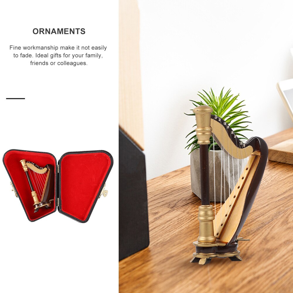 Miniature Harp Model Mini Wooden Harp Instrument Model with Storage Box