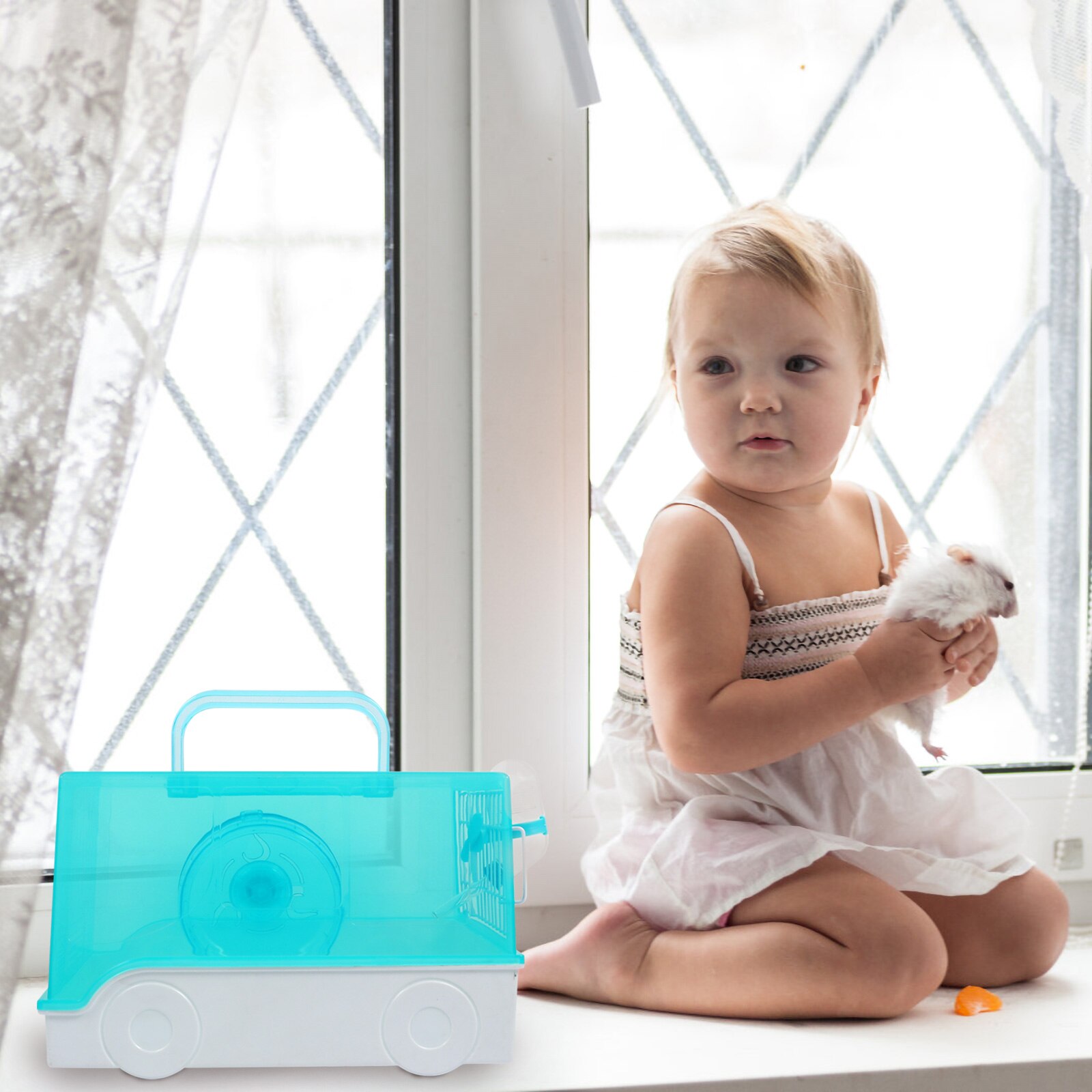 Small Pet Hamster Rabbit Rat Portable Carrier Cage with Handle Exercise Wheel