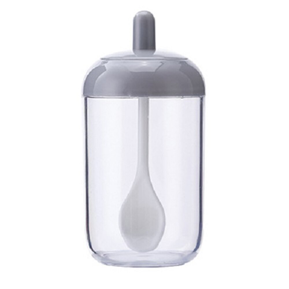 1Pcs Keuken Suikerpot Zout Pot Peper Opslag Jar Fles Kruiden Container Plastic Kruiderij Spice Houder Met Lepel Deksel: Light Grey