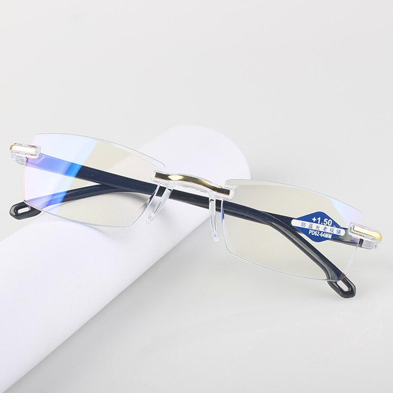 Gafas de lectura sin montura gafas de protección contra luz azul los hombres y las mujeres cuadrado sin marco lentes Retro claros miopía gafas de lectura para las mujeres