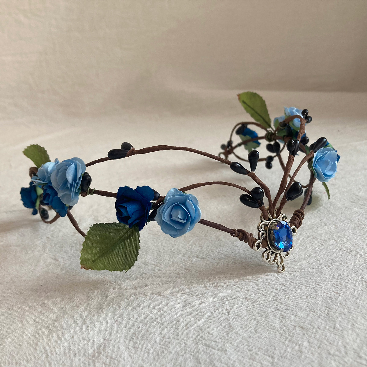 Purple Flower Headpiece - Fairy Floral Crown Woodland Elf Headband Forest Wreath Elven Tiara for Renaissance Cosplay Wedding: Blue Zinc Plated