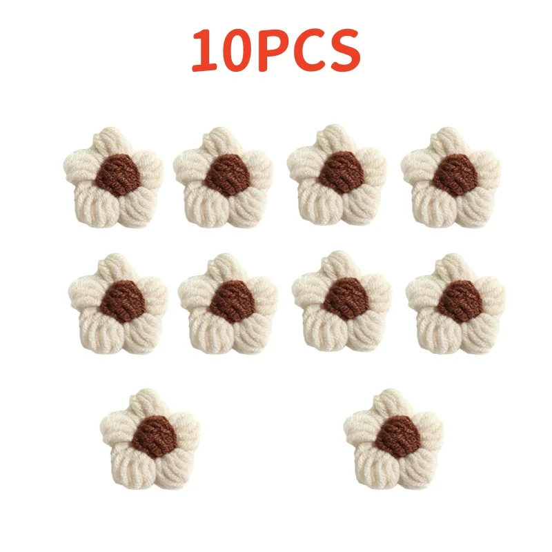 10 Uds. De cabeza de flor tejida, adorno de ramo de hilo de ganchillo, clavel, broche de horquilla tejido a mano, accesorios de costura DIY: Chocolate