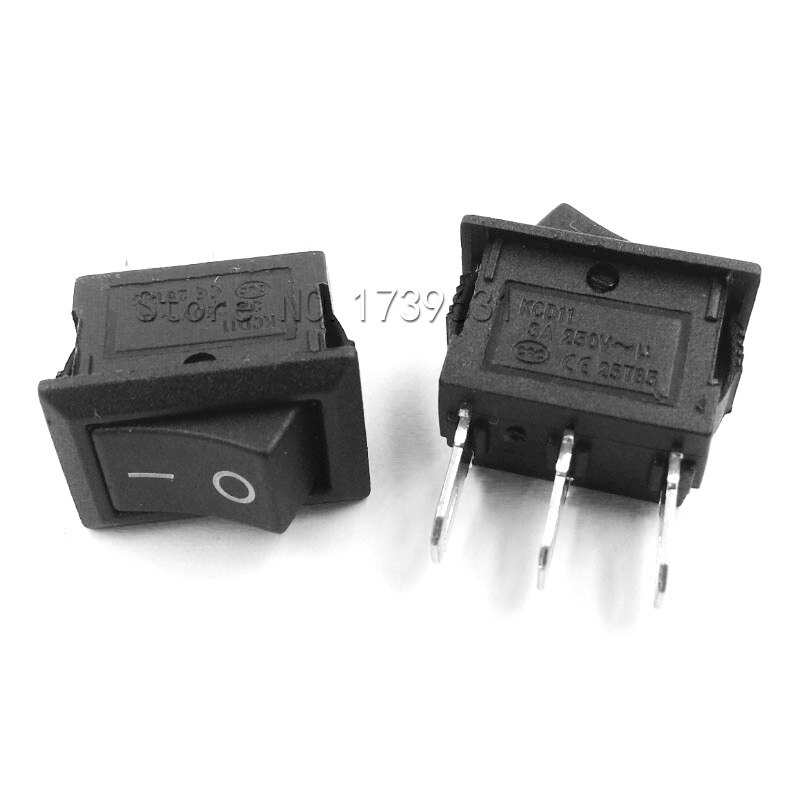 10PCS 3 Pin 3A 250V 10*15mm Black Button Rocker Switch ON OFF AC 10X15 Mini Rocker Power Switches